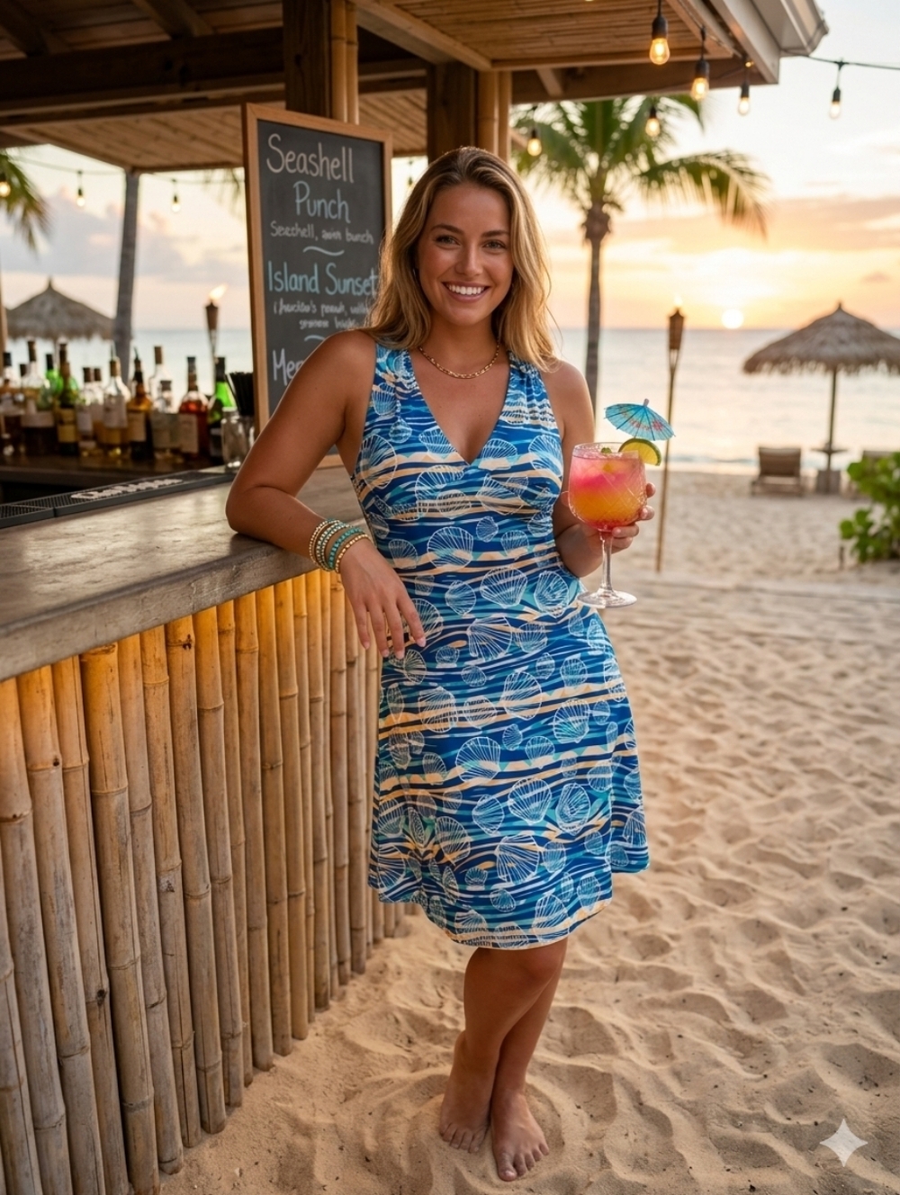 NWT Sz S MT Collection Nautical Shell Print Halter Dress  Summer Boho Beach